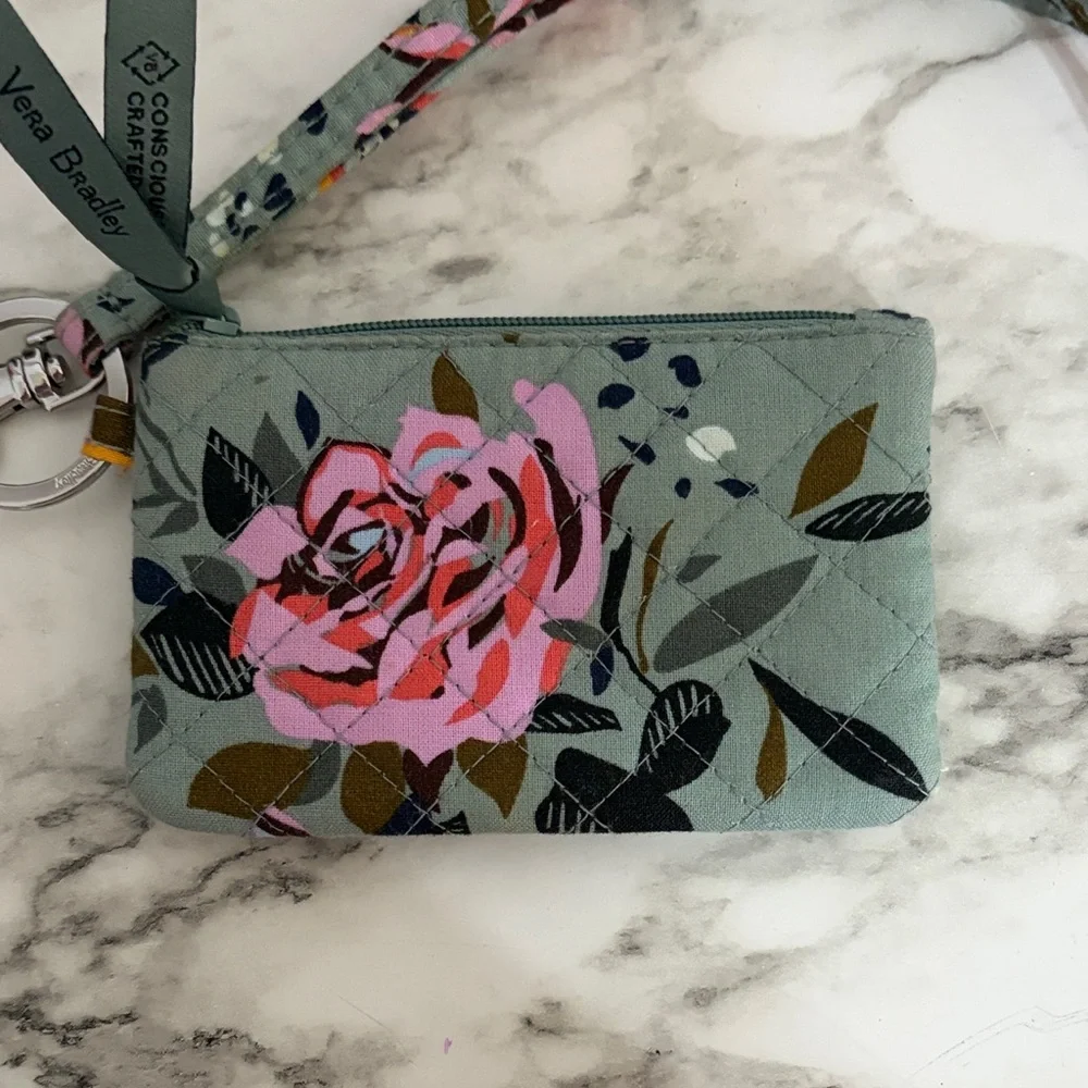 Vera Bradley Gray and Pink Floral ID Holder with Lanyard - Picture 2 of 3